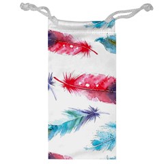 Feathers Boho Style Purple Red And Blue Watercolor Jewelry Bag by genx