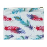 Feathers Boho Style Purple Red and Blue Watercolor Cosmetic Bag (XL) Back