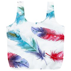 Feathers Boho Style Purple Red And Blue Watercolor Full Print Recycle Bag (xl) by genx