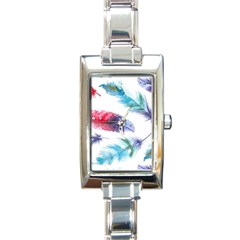 Feathers Boho Style Purple Red And Blue Watercolor Rectangle Italian Charm Watch by genx