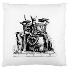 Odin On His Throne With Ravens Wolf On Black Stone Texture Large Flano Cushion Case (one Side) by snek