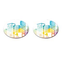 Silhouette Cityscape Building Icon Color City Cufflinks (oval) by Sudhe