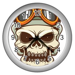 Motorcycle Helmet Skull Clip Art Cranial Skeleton Wall Clock (silver) by Sudhe