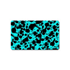 Bright Turquoise And Black Leopard Style Paint Splash Funny Pattern Magnet (name Card) by yoursparklingshop