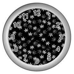 Weed Pattern Wall Clock (silver) by Valentinaart