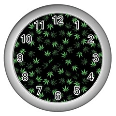 Weed Pattern Wall Clock (silver) by Valentinaart