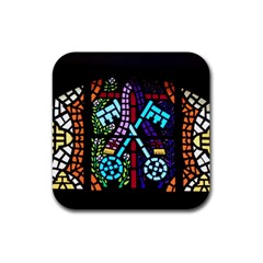 Mosaic Window Rosette Church Glass Rubber Coaster (square)  by Pakrebo