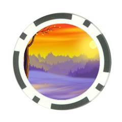 Vector Illustration Winter Sunset Poker Chip Card Guard by Pakrebo