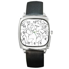 Katsushika Hokusai, Egrets From Quick Lessons In Simplified Drawing Square Metal Watch by Valentinaart