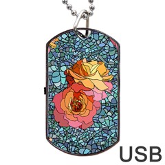 Stained Glass Roses Dog Tag Usb Flash (one Side) by WensdaiAmbrose