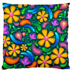 Floral Paisley Background Flower Green Large Flano Cushion Case (two Sides) by HermanTelo