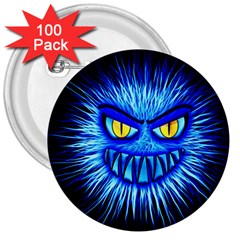 Monster Blue Attack 3  Buttons (100 Pack)  by HermanTelo