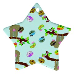 Sloth Aqua Blue Cute Cartoon Tile Green Star Ornament (two Sides) by HermanTelo