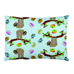 Sloth Aqua Blue Cute Cartoon Tile Green Pillow Case by HermanTelo