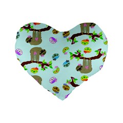 Sloth Aqua Blue Cute Cartoon Tile Green Standard 16  Premium Flano Heart Shape Cushions by HermanTelo