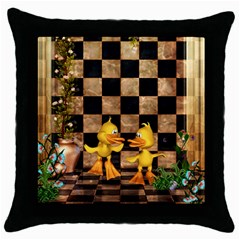 Cute Little Ducks Throw Pillow Case (black) by FantasyWorld7