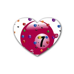 Billiard Ball Ball Game Pink Rubber Coaster (heart)  by HermanTelo