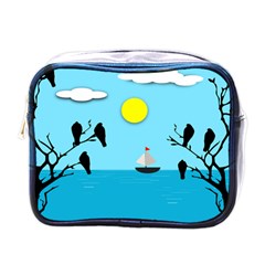 Birds Sun Tree Animal Black Tree Mini Toiletries Bag (one Side) by HermanTelo