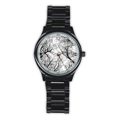 Forest Trees Silhouette Tree Stainless Steel Round Watch by Pakrebo