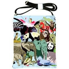 Zoo Animals Peacock Lion Hippo Shoulder Sling Bag by Pakrebo