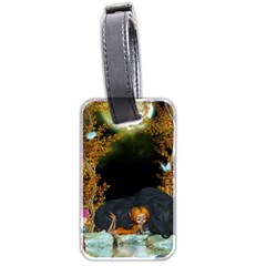 Cute Fairy With Awesome Wolf In The Night Luggage Tag (two Sides) by FantasyWorld7