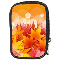 Autumn Background Maple Leaves Bokeh Compact Camera Leather Case by Nexatart