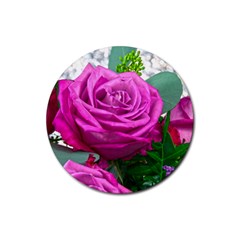 Rose Pink Purple Flower Bouquet Rubber Round Coaster (4 Pack)  by Pakrebo