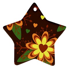 Floral Hearts Brown Green Retro Ornament (star) by HermanTelo