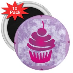 Cupcake Food Purple Dessert Baked 3  Magnets (10 Pack)  by HermanTelo