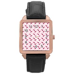 Pink Parrot Pattern Rose Gold Leather Watch  by snowwhitegirl