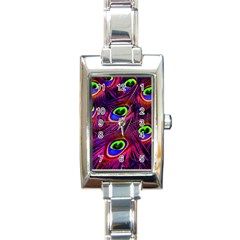 Peacock Feathers Color Plumage Rectangle Italian Charm Watch by HermanTelo