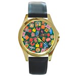 Presents Gifts Background Colorful Round Gold Metal Watch