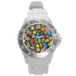 Presents Gifts Background Colorful Round Plastic Sport Watch (L)