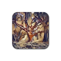 Tree Forest Woods Nature Landscape Rubber Coaster (square)  by Sapixe