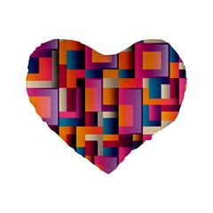 Abstract Background Geometry Blocks Standard 16  Premium Flano Heart Shape Cushions by Bajindul