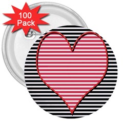 Heart Stripes Symbol Striped 3  Buttons (100 Pack) 