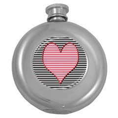 Heart Stripes Symbol Striped Round Hip Flask (5 Oz)