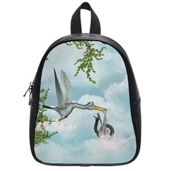 Funny Stork With Creepy Snake Baby School Bag (small) by FantasyWorld7