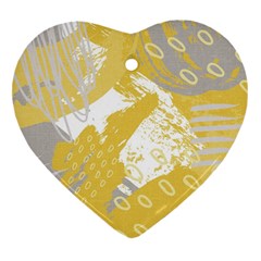 Ochre Yellow And Grey Abstract Heart Ornament (two Sides)