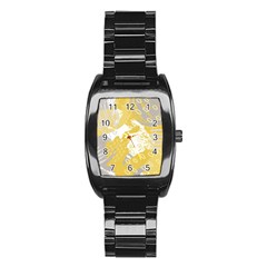 Ochre Yellow And Grey Abstract Stainless Steel Barrel Watch by charliecreates