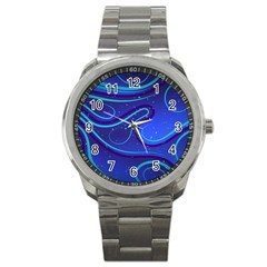 Wavy Abstract Blue Sport Metal Watch by Pakrebo