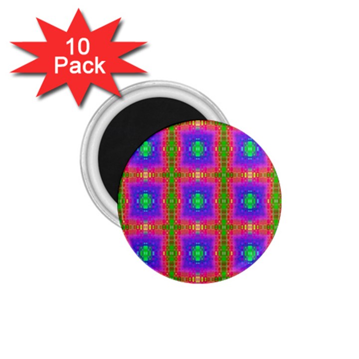Groovy Purple Green Pink Square Pattern 1.75  Magnets (10 pack) 