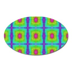 Groovy Yellow Pink Purple Square Pattern Oval Magnet by BrightVibesDesign