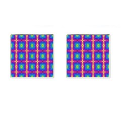 Groovy Blue Pink Yellow Square Pattern Cufflinks (square) by BrightVibesDesign