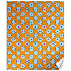 Modern Blue Flowers  On Orange Canvas 8  X 10  by BrightVibesDesign