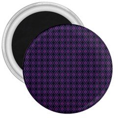 Argyle Dark Pink Black Pattern 3  Magnets by BrightVibesDesign