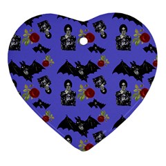 Goth Bat Floral Heart Ornament (two Sides)