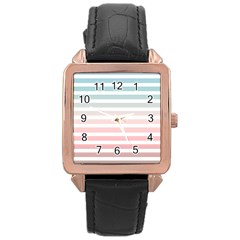 Horizontal Pinstripes In Soft Colors Rose Gold Leather Watch  by shawlin