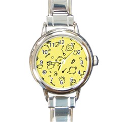 Tea Seamless Pattern Teatime Round Italian Charm Watch