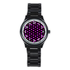 Pattern Stars Squares Texture Stainless Steel Round Watch